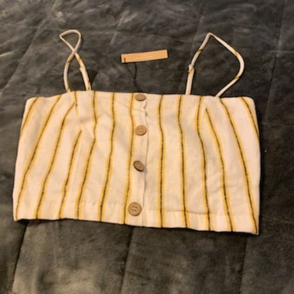 Striped  Lined Sphagetti straps Linen Cropped top - Picture 1 of 6